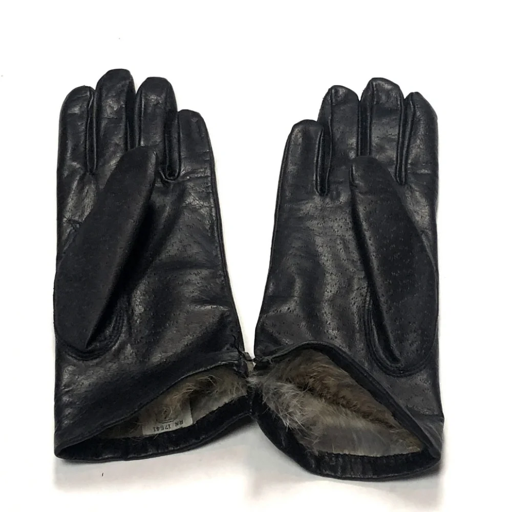 Women's Vintage Leather & Fur Gloves Dainty Elegan